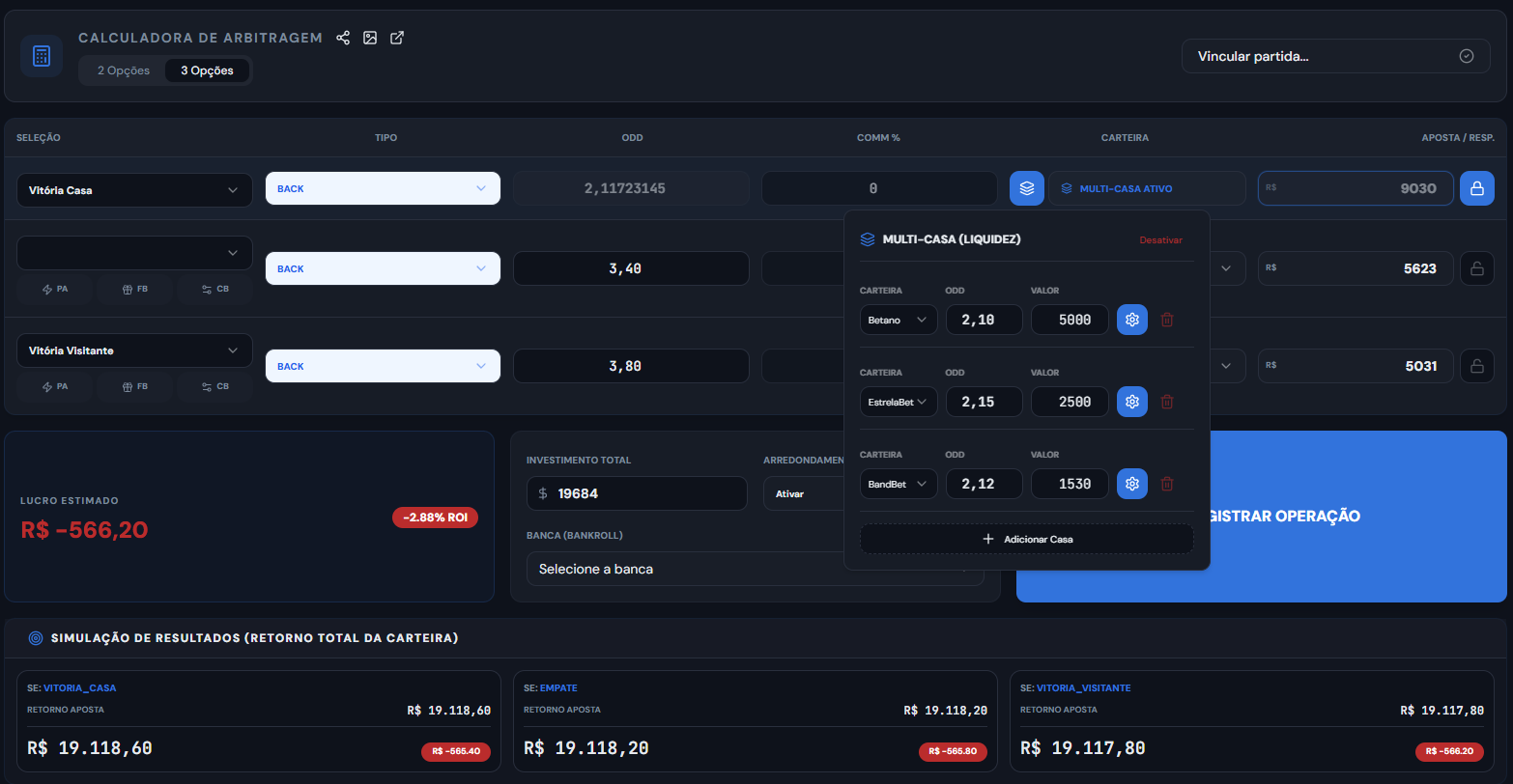Print da função Multi-casa na calculadora de surebet